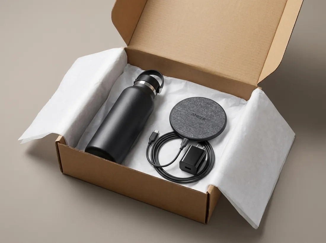 The Client Thank-You: the default items packed in a kraft box