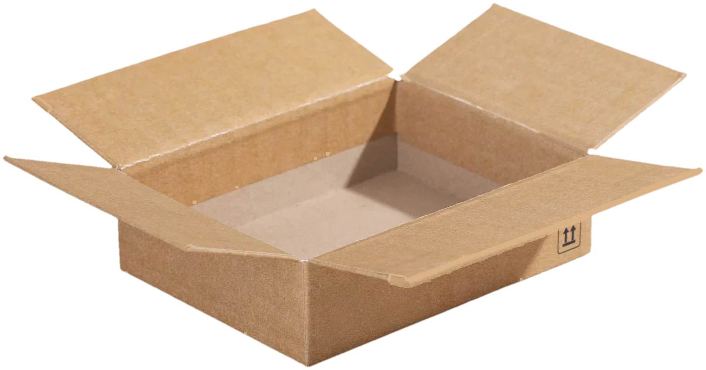 An empty, open kraft shipping box